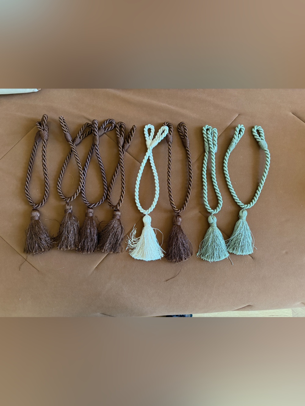 Decorative Curtain Tiebacks - Brown and Cream Rope Tassels (Set)